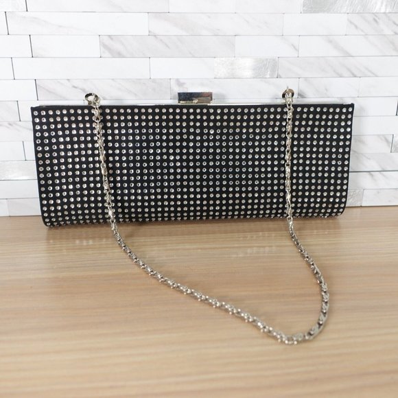 Black Clutch Evening Envelope Purse Bedazzled Gatsby Party Crystal Studded Small - Picture 1 of 13